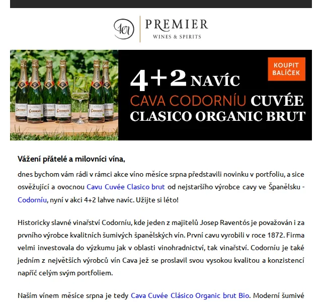 Premier Wines & Spirits: Cava Codorníu Cuvée Clasico brut 4+2 – srpen 2024 | Nuslet.cz
