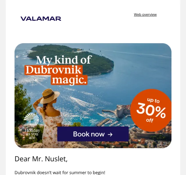 Valamar: až 30 % sleva na dovolenou v Dubrovníku – červen 2026