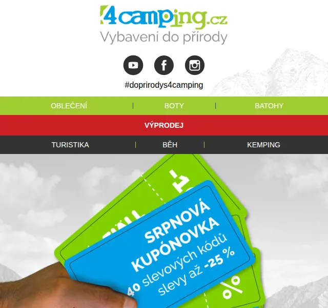 4camping: Velká srpnová kupónovka – dodatečné slevy až 25 % | červen 2026 | Nuslet.cz