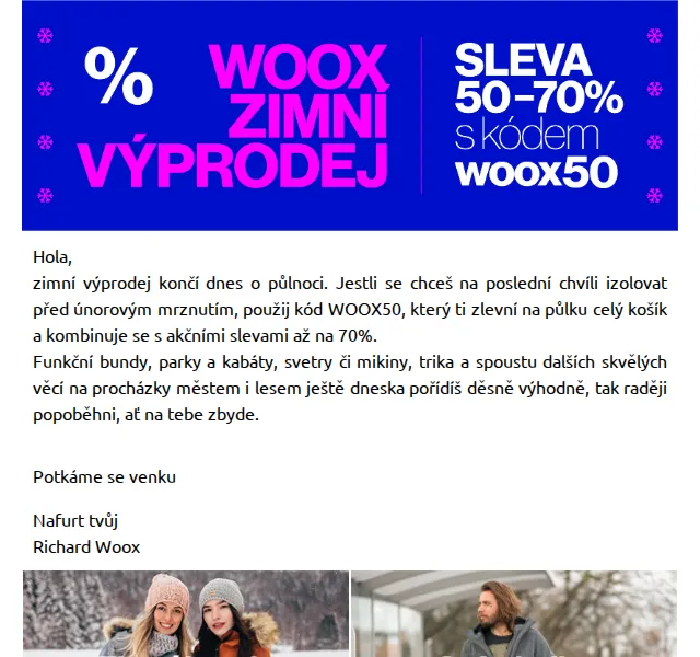 Richard Woox: Zimní výprodej 50 % na vše – červen 2026 | Nuslet.cz