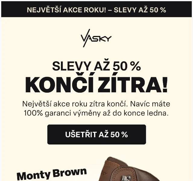 Vasky: slevy až 50 % na boty – duben 2026 | Nuslet.cz