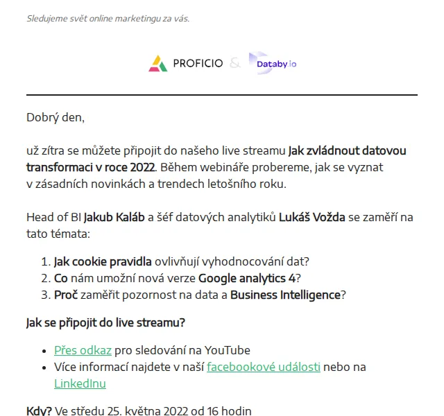 PROFICIO tým: Webinář Jak zvládnout datovou transformaci – červen 2026 | Nuslet.cz