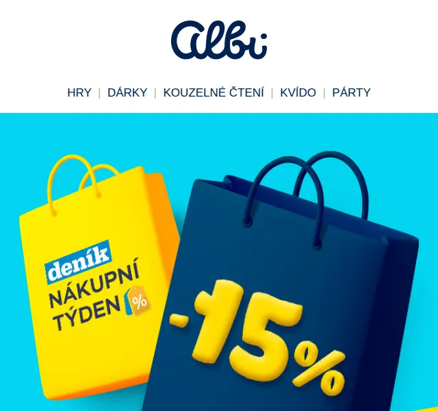 Albi: 15% sleva na vše – konec nákupního týdne – červen 2026 | Nuslet.cz