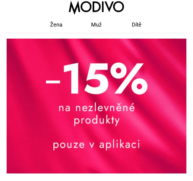Modivo: -15 % na vše s kódem NEW15 – červen 2026 | Nuslet.cz