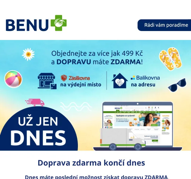 BENU E-shop: Doprava zdarma do půlnoci – červenec 2026