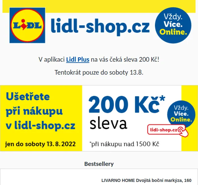 Lidl: Sleva 200 Kč a markýza LIVARNO HOME – srpen 2022 | Nuslet.cz