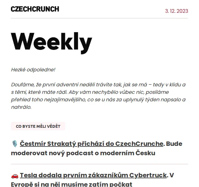 CzechCrunch: Pravidelný přehled zpráv z prosince 2026 | Nuslet.cz