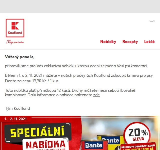 Kaufland: Krmivo Dante za 19,90 Kč – červen 2026 | Nuslet.cz