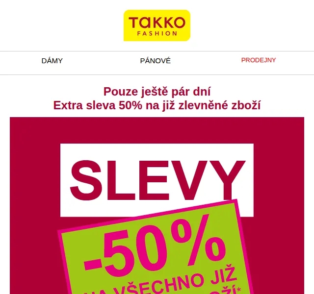 Takko Fashion: extra sleva 50 % na již zlevněné zboží – červen 2026 | Nuslet.cz