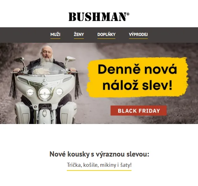 BUSHMAN: Black Friday Week slevy až 60 % – červenec 2026 | Nuslet.cz