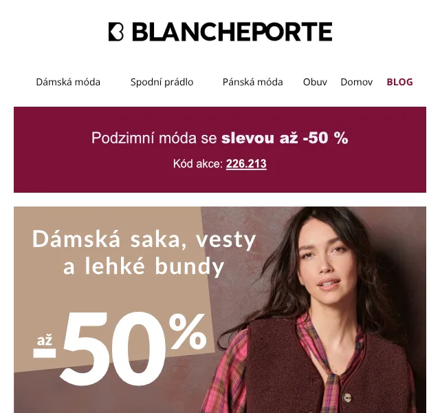 Blancheporte: Až -50 % na podzimní svršky – září