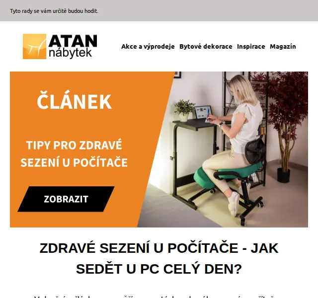 ATAN nábytek: Zdravé sezení u PC – ergonomické židle a klekačky – červen 2026 | Nuslet.cz