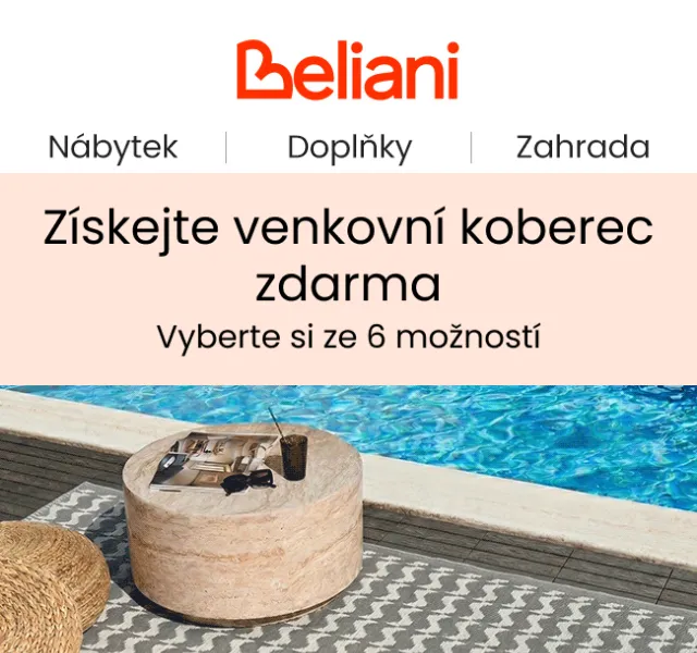 Beliani: Venkovní koberec zdarma + slevy na nábytek – květen 2026