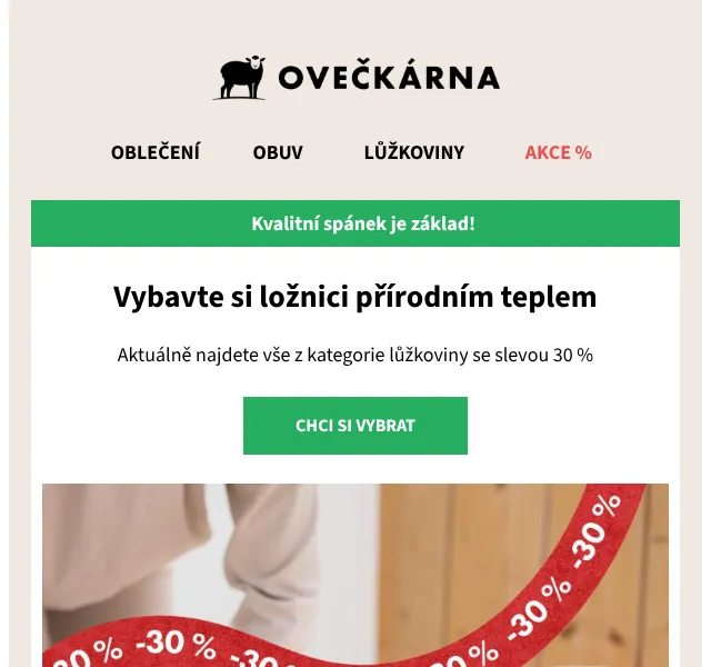 Ovečkárna: Lůžkoviny se slevou 30 % – červenec 2026