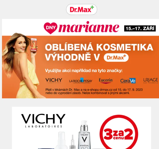 Dr.Max: Dny Marianne – akce 3za2 na dermokosmetiku – červen 2026 | Nuslet.cz