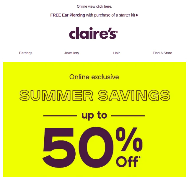 Claire's: letní slevy až 50 % a piercing zdarma – červen 2026 | Nuslet.cz