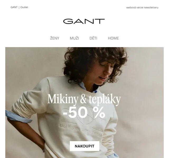 GANT mikiny a tepláky -50 % – srpen 2026