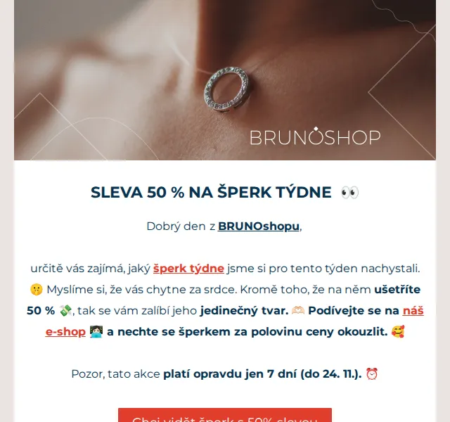 BRUNOshop: 50% sleva na náhrdelník Srdíčko s kroužkem – červen 2026 | Nuslet.cz