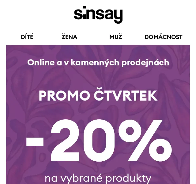 Sinsay: Promo čtvrtek -20 % – červen 2026 | Nuslet.cz