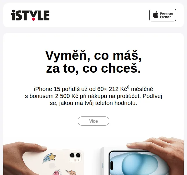 iSTYLE: Výkupní bonus 2 500 Kč na iPhone 15 – červen 2026 | Nuslet.cz