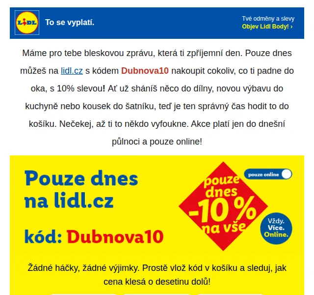 Lidl: -10 % na všechny nákupy – duben 2026 | Nuslet.cz