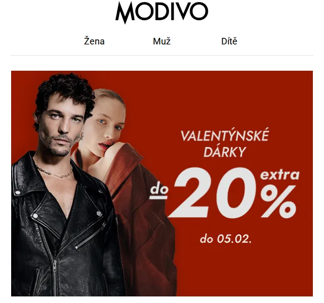 Modivo: Valentýnská sleva do -20 % s kódem LOVE – červen 2026 | Nuslet.cz
