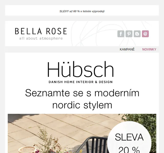 Bella Rose: Slevy až 60 % v letním výprodeji + 20 % na Hübsch – červen 2026 | Nuslet.cz