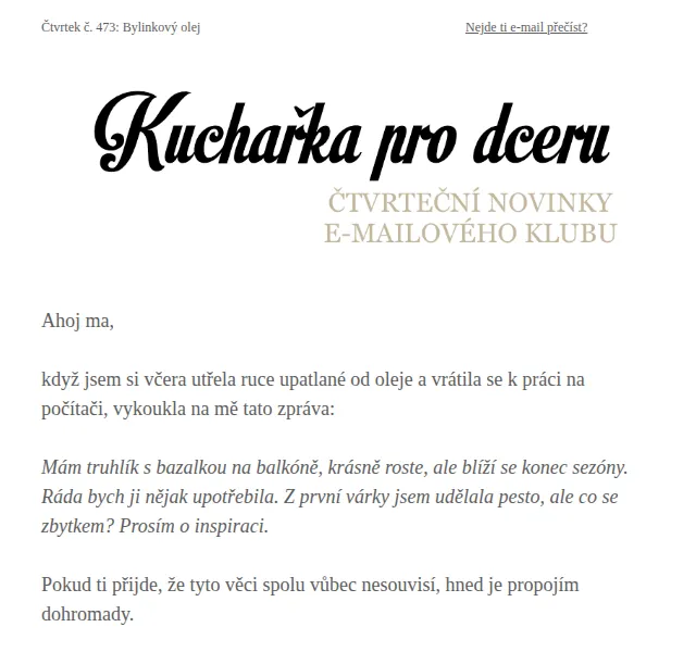 Florentýna - Kuchařka pro dceru: Bylinkový olej – červen 2026 | Nuslet.cz