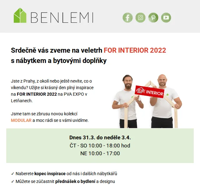 Benlemi: nová kolekce MODULAR na veletrhu FOR INTERIOR – červen 2026 | Nuslet.cz