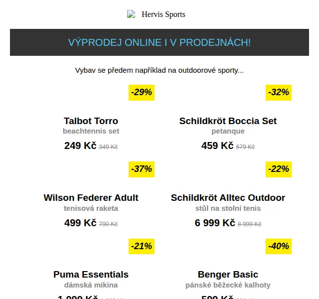 Hervis: Výprodej – Talbot Torro, Wilson, Puma a další – červen 2026 | Nuslet.cz