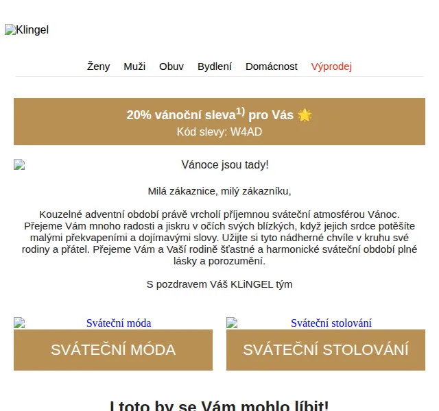 KLiNGEL: Vánoční sleva 20 % na módu – červen 2026 | Nuslet.cz