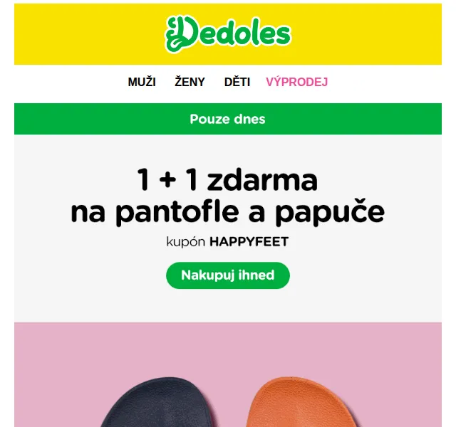 Dedoles: SLEVA 1+1 na pantofle a papuče – červen 2026 | Nuslet.cz