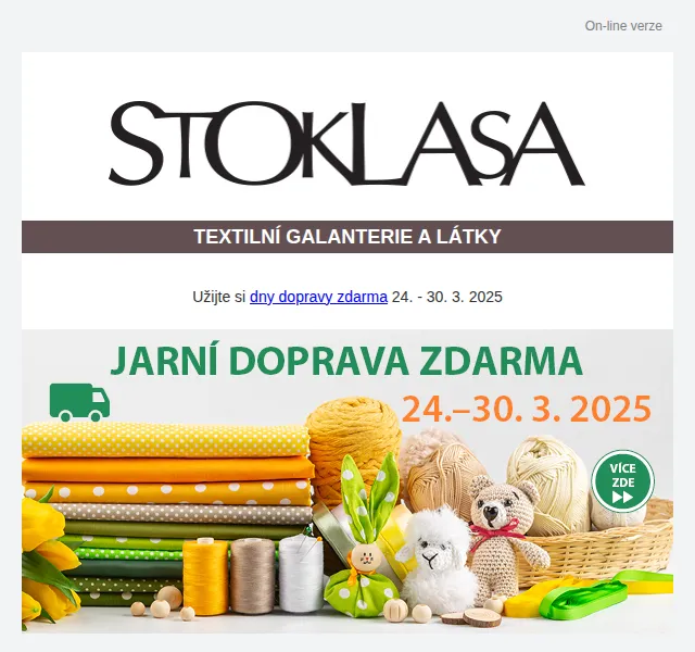 Stoklasa: Doprava zdarma na příze – březen 2026 | Nuslet.cz