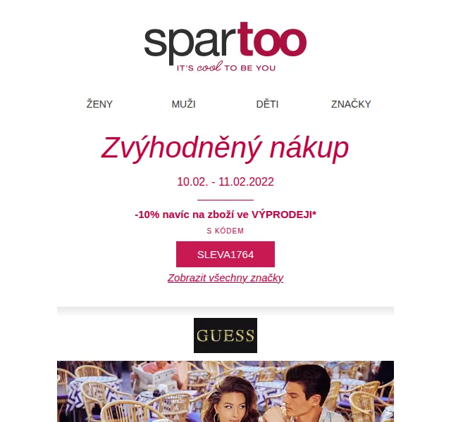 Spartoo.cz: Až -50% na Guess, Birkenstock, adidas – červen 2026 | Nuslet.cz