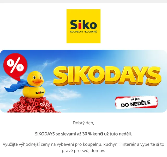 SIKO KOUPELNY & KUCHYNĚ: slevy až 30 % – červen 2026