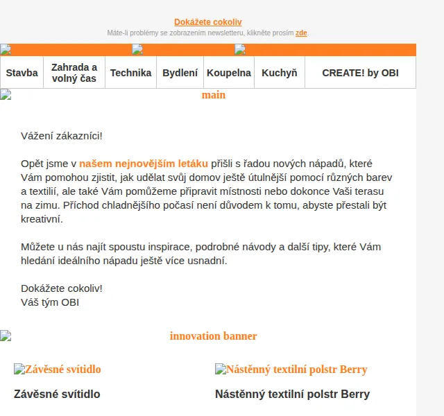 OBI Novinky: slevy až 28 % na bydlení a zahradu – červen 2026 | Nuslet.cz