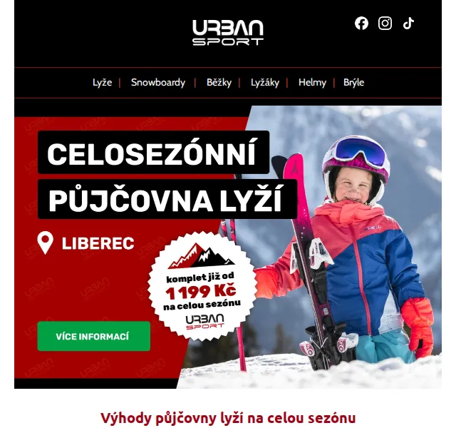 Urban Sport: celosezónní půjčovna lyží od 3 349 Kč – červen 2026 | Nuslet.cz