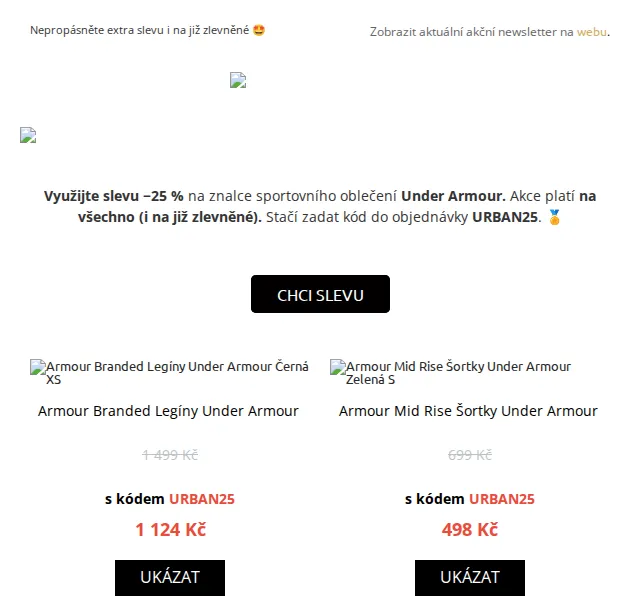 UrbanStore.cz: Sleva −25 % na Under Armour – červen 2026 | Nuslet.cz
