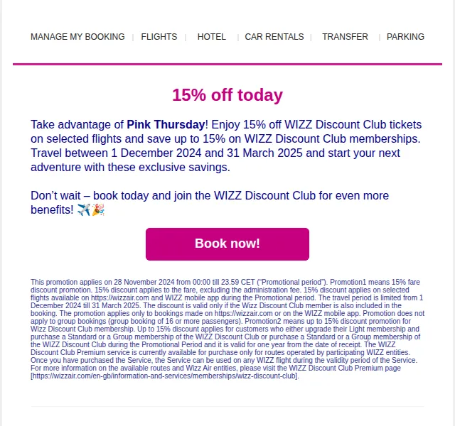 Wizz Air Pink Thursday: 15% sleva na letenky – červen 2026 | Nuslet.cz