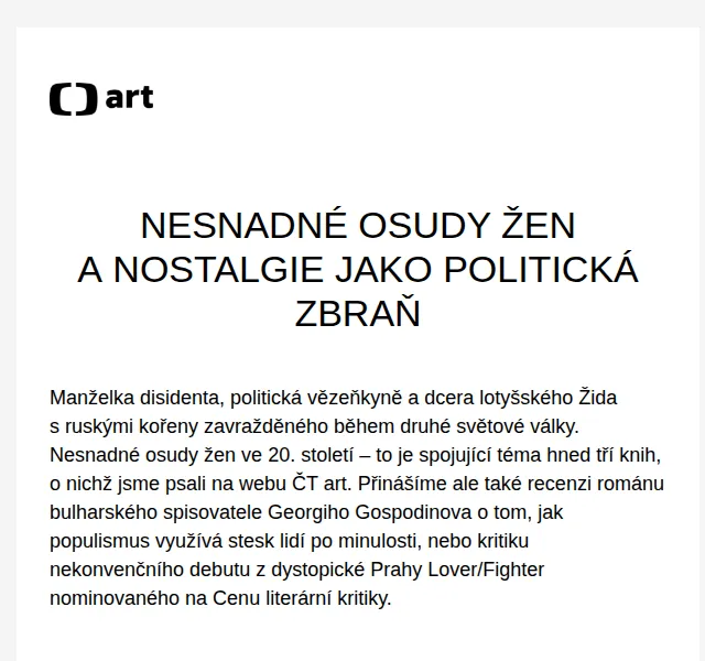 Web ČT art: Nesnadné osudy žen – červen 2026 | Nuslet.cz