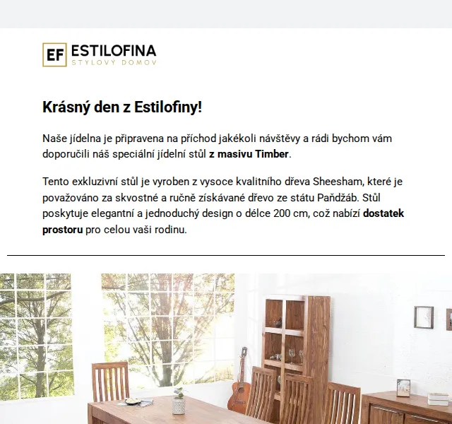 Estilofina-nabytek.cz: Jídelní stůl Timber 15 999 Kč – červen 2026 | Nuslet.cz
