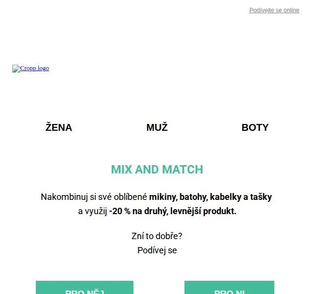Cropp: -20 % na druhý levnější produkt – červen 2026 | Nuslet.cz