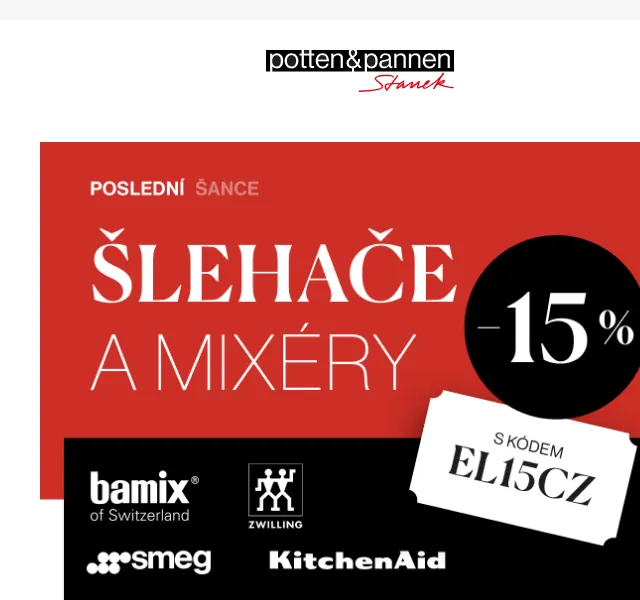 Potten & Pannen: Sleva 15 % na SMEG, KitchenAid mixéry – červen 2026 | Nuslet.cz