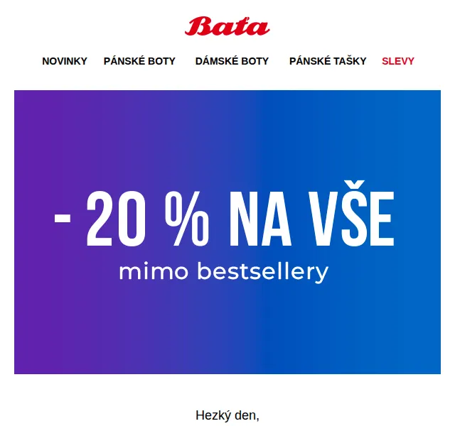 Baťa: sleva 20 % na vše kromě bestsellerů – červen 2026 | Nuslet.cz