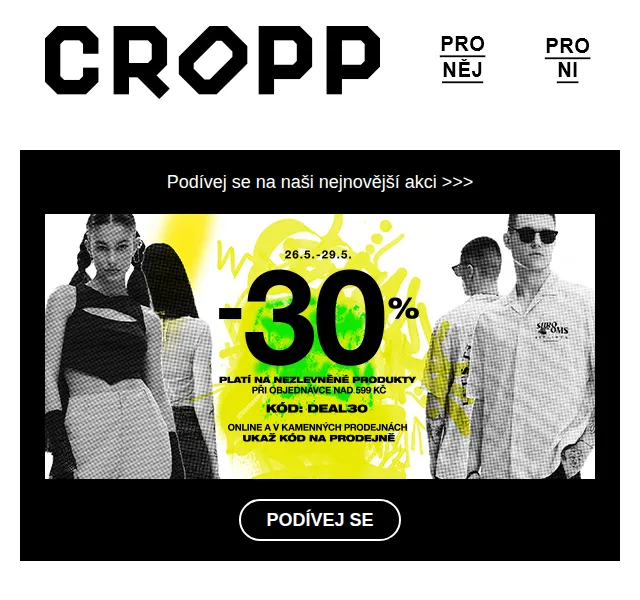 Cropp: -30% na nezlevněné produkty – červen 2026 | Nuslet.cz