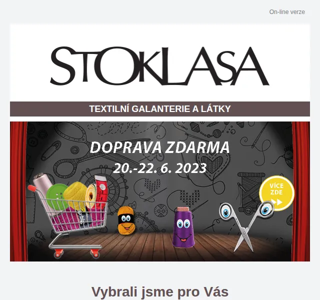 Stoklasa: Doprava zdarma na textilní galanterii – červenec 2026 | Nuslet.cz