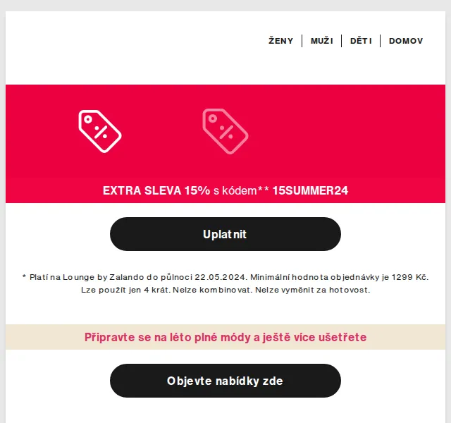 Lounge by Zalando: Extra 15% na Levi's, Tamaris, Bershka – červen 2026 | Nuslet.cz