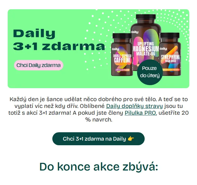 Pilulka: 3+1 ZDARMA na Daily doplňky – červen 2026 | Nuslet.cz