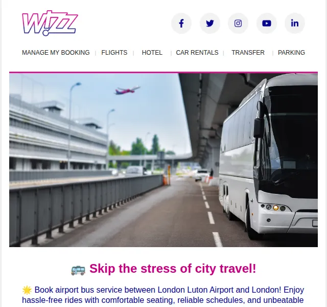 Wizz Air: letištní autobusová doprava Londýn – červen 2026 | Nuslet.cz