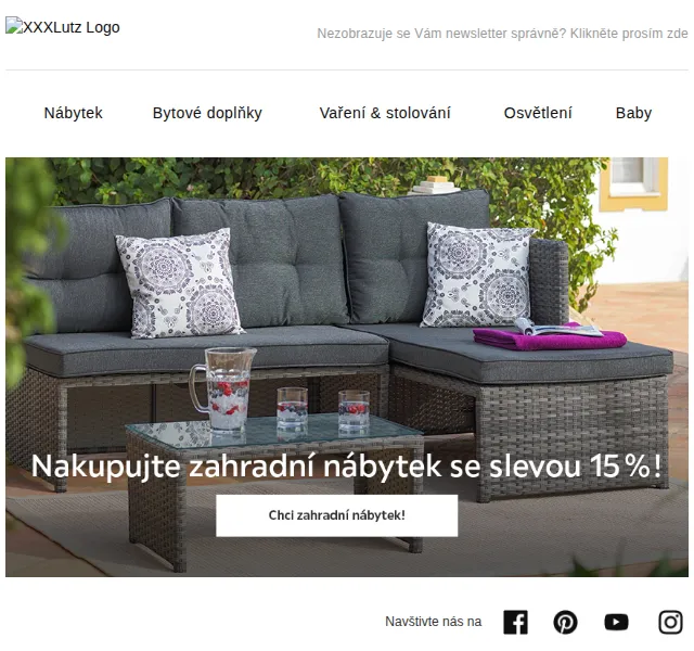 XXXLutz: Sleva 15 % na zahradní sortiment – červen 2026 | Nuslet.cz